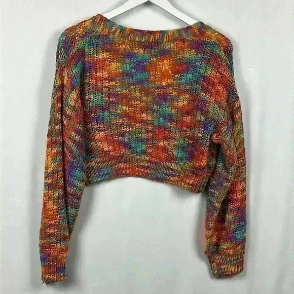 SHEIN Multi Color Crop  Cardigan Long Sleeves Loose Knit/Crochet Size USA 4 - Picture 6 of 9